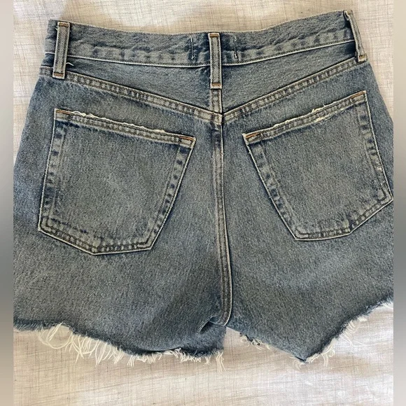 Agolde Light Blue Distressed Denim Jean Shorts - Picture 3 of 6